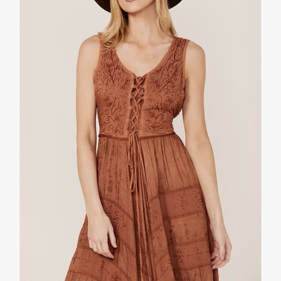 Scully Brown Tiered Tie Front Asymmetrical Dress - Picture 9 of 10